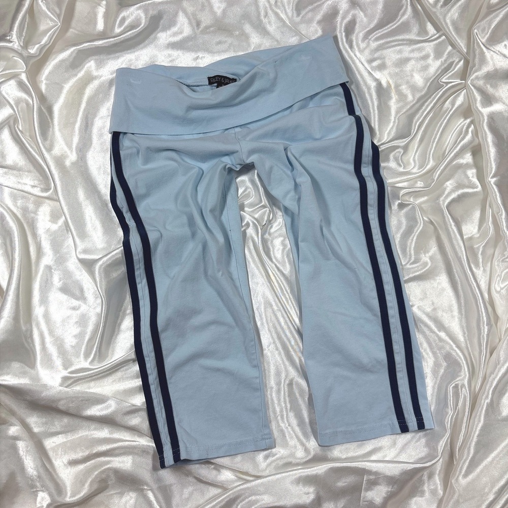y2k Yoga Pants Light Blue Excellent Riley & James Side Stripe Cropped Leggings